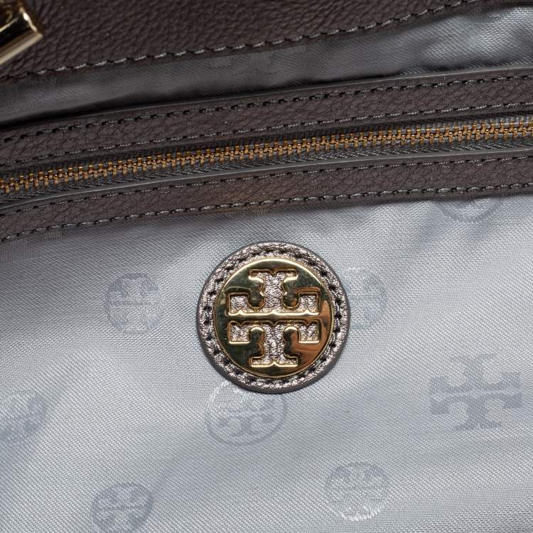 Pre Owned Tory Burch Metallic Grey Leather Marion Tote