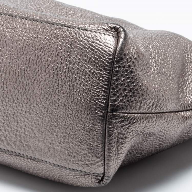 Pre Owned Tory Burch Metallic Grey Leather Marion Tote