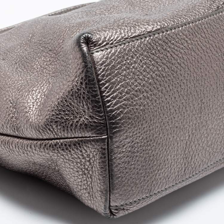 Pre Owned Tory Burch Metallic Grey Leather Marion Tote