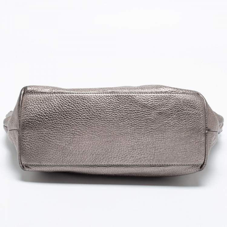 Pre Owned Tory Burch Metallic Grey Leather Marion Tote