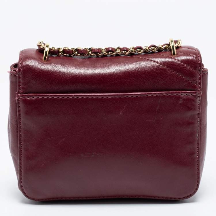 Pre Owned Tory Burch Burgundy Quilted Leather Crossbody Bag