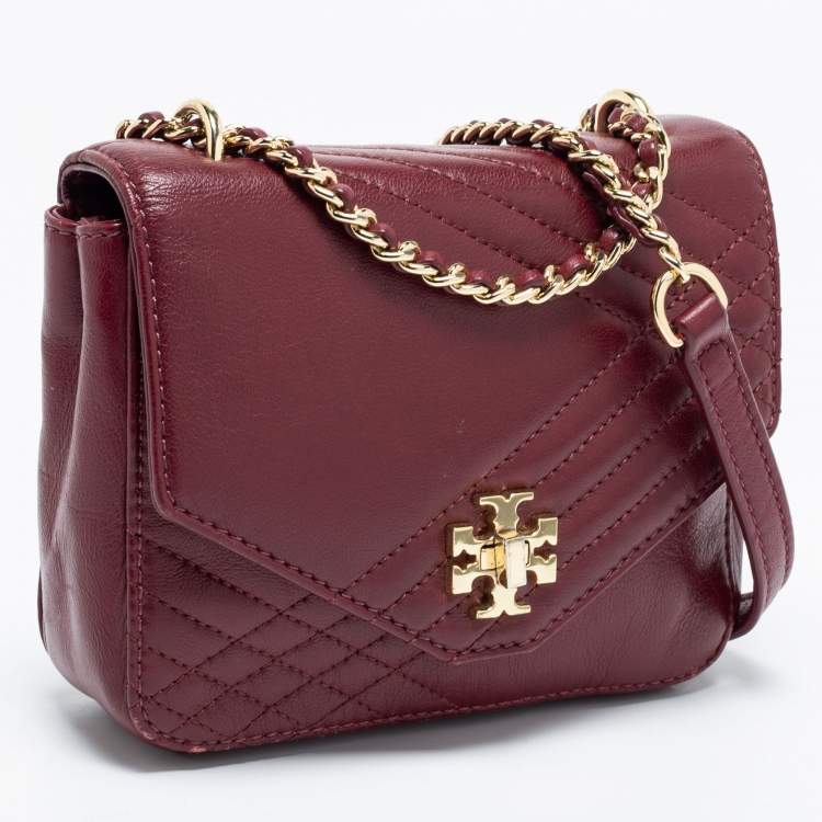 Pre Owned Tory Burch Burgundy Quilted Leather Crossbody Bag