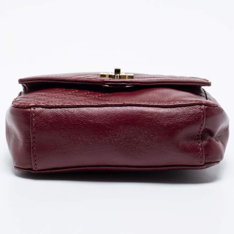 Pre Owned Tory Burch Burgundy Quilted Leather Crossbody Bag