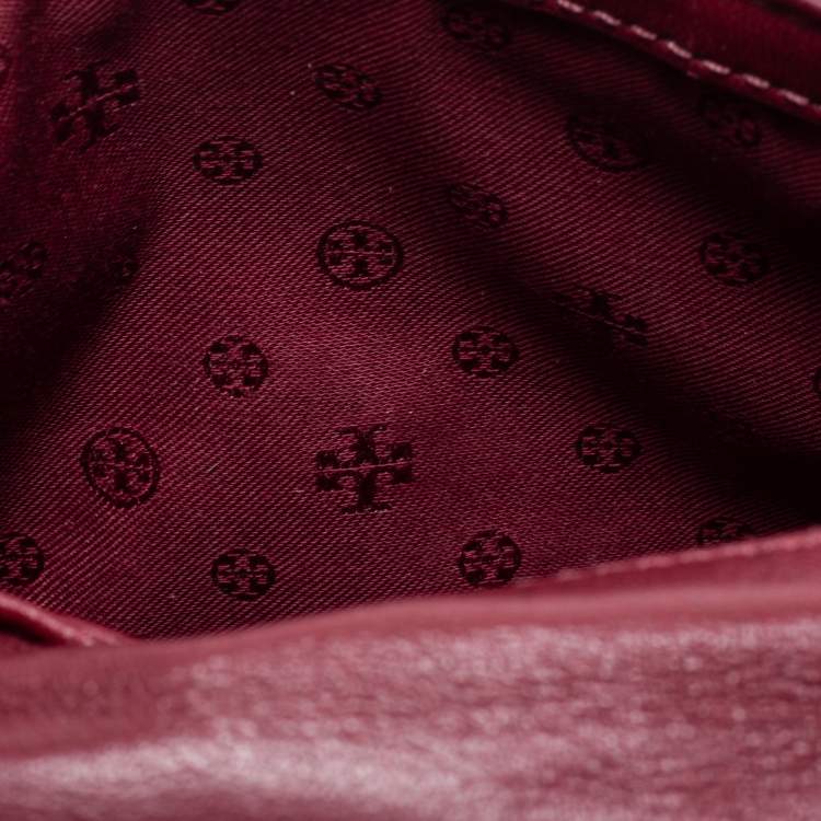 Pre Owned Tory Burch Burgundy Quilted Leather Crossbody Bag