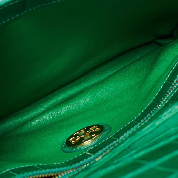 Pre Owned Tory Burch Green Alligator Robinson Envelope Flap Clutch Bag