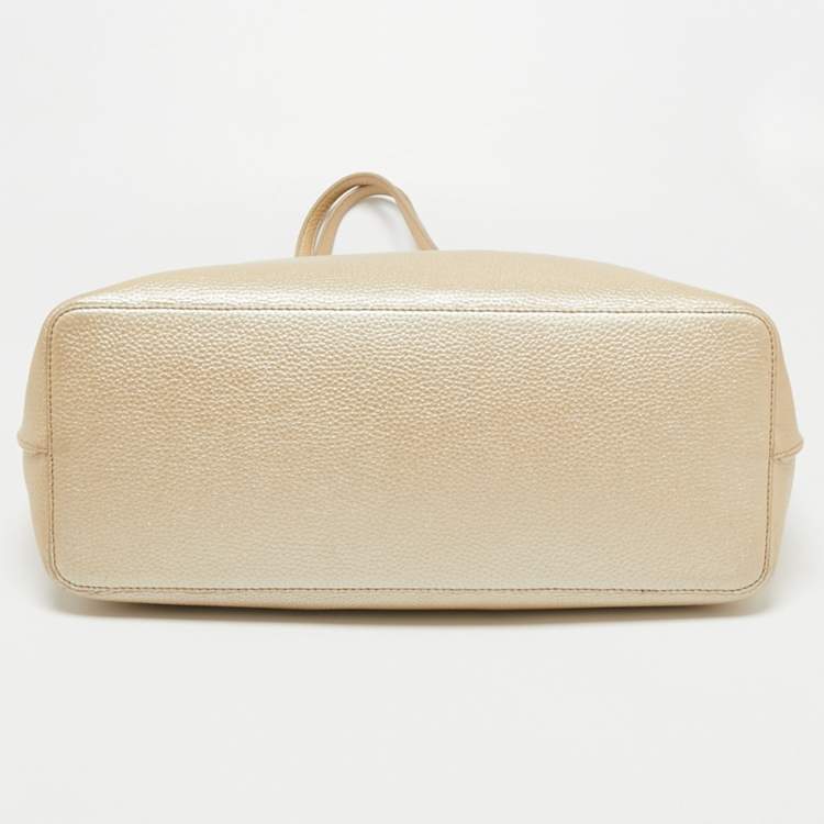 Pre Owned Tory Burch Metallic Beige Leather Perry Tote