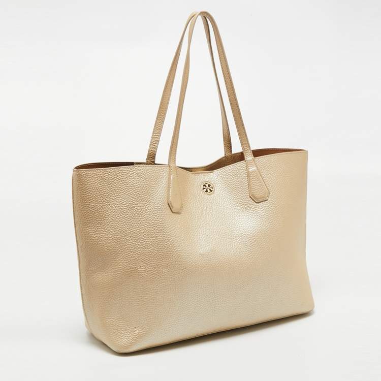 Pre Owned Tory Burch Metallic Beige Leather Perry Tote