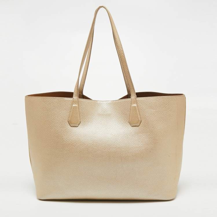 Pre Owned Tory Burch Metallic Beige Leather Perry Tote