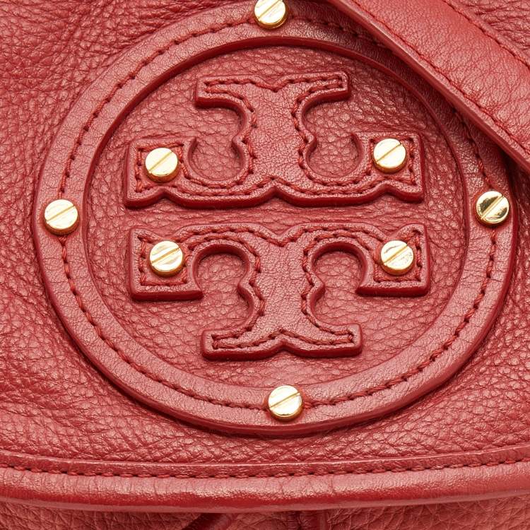 Pre Owned Tory Burch Red/Peach Leather Crossbody Flap Bag