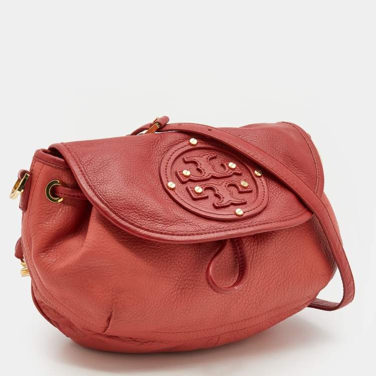 Pre Owned Tory Burch Red/Peach Leather Crossbody Flap Bag