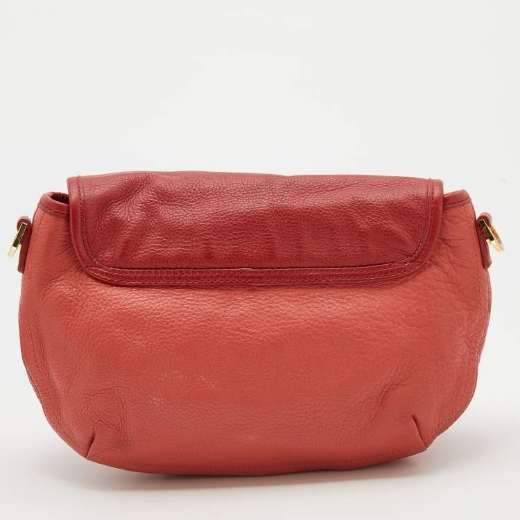 Pre Owned Tory Burch Red/Peach Leather Crossbody Flap Bag