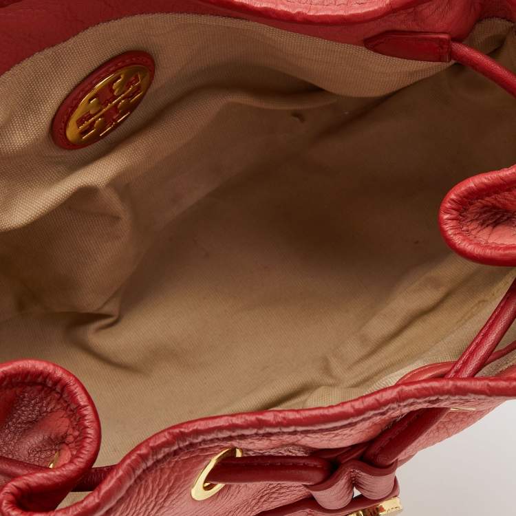 Pre Owned Tory Burch Red/Peach Leather Crossbody Flap Bag