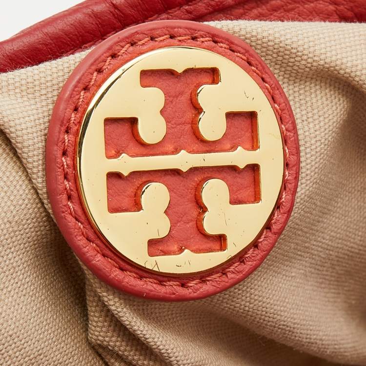 Pre Owned Tory Burch Red/Peach Leather Crossbody Flap Bag