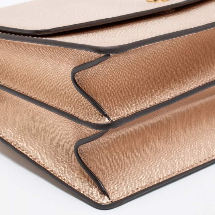 Pre Owned Tory Burch Metallic Rose Gold Leather Robinson Convertible Shoulder Bag