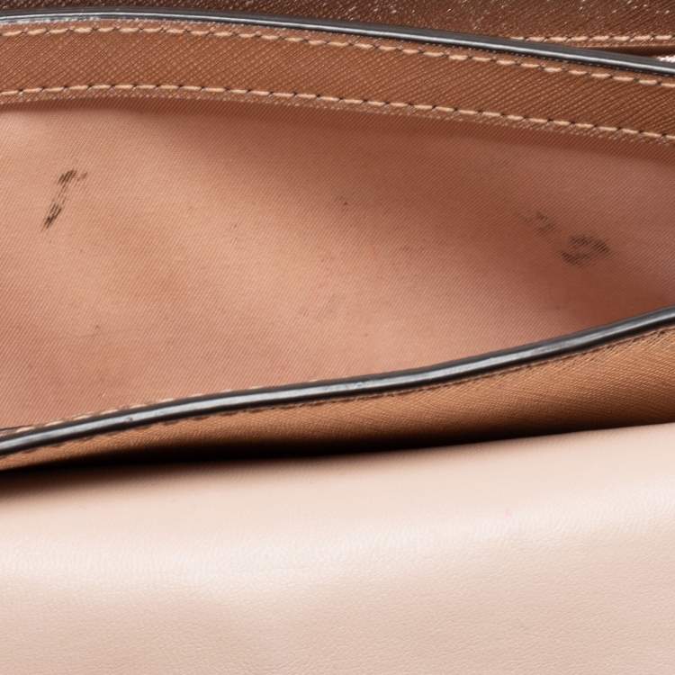 Pre Owned Tory Burch Metallic Rose Gold Leather Robinson Convertible Shoulder Bag