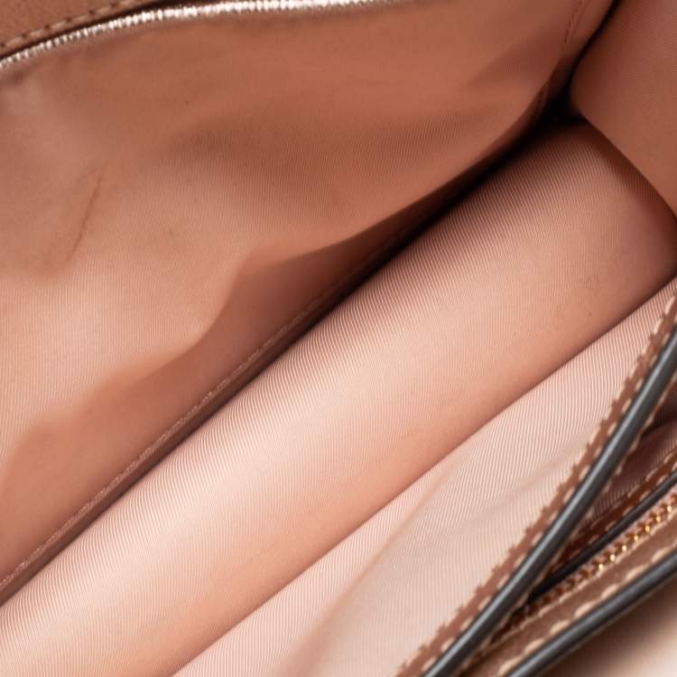 Pre Owned Tory Burch Metallic Rose Gold Leather Robinson Convertible Shoulder Bag