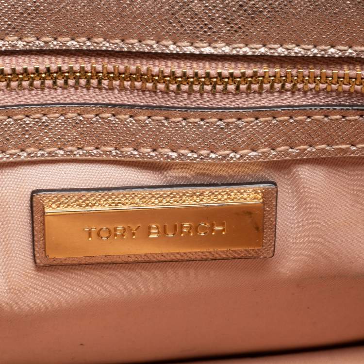Pre Owned Tory Burch Metallic Rose Gold Leather Robinson Convertible Shoulder Bag