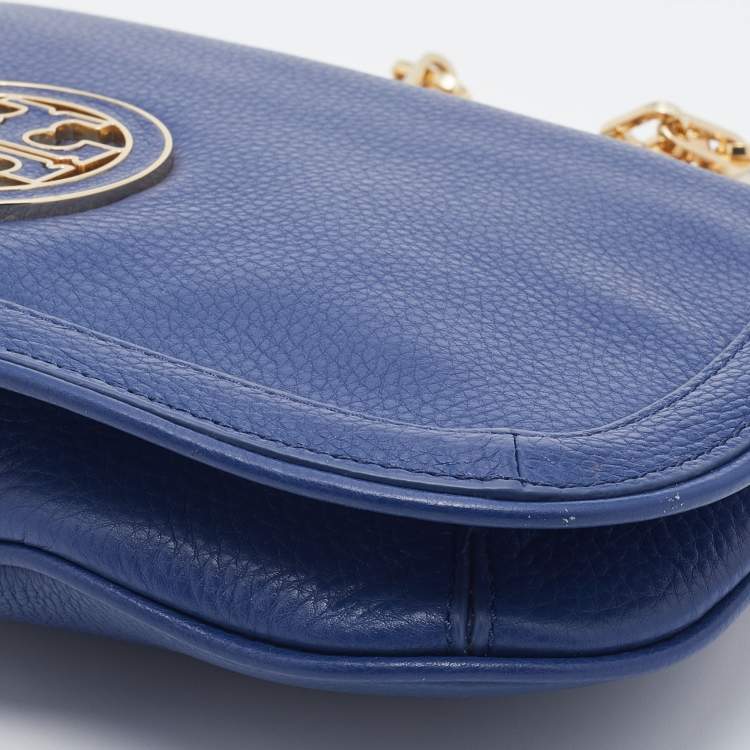 Pre Owned Tory Burch Blue Leather Britten Shoulder Bag