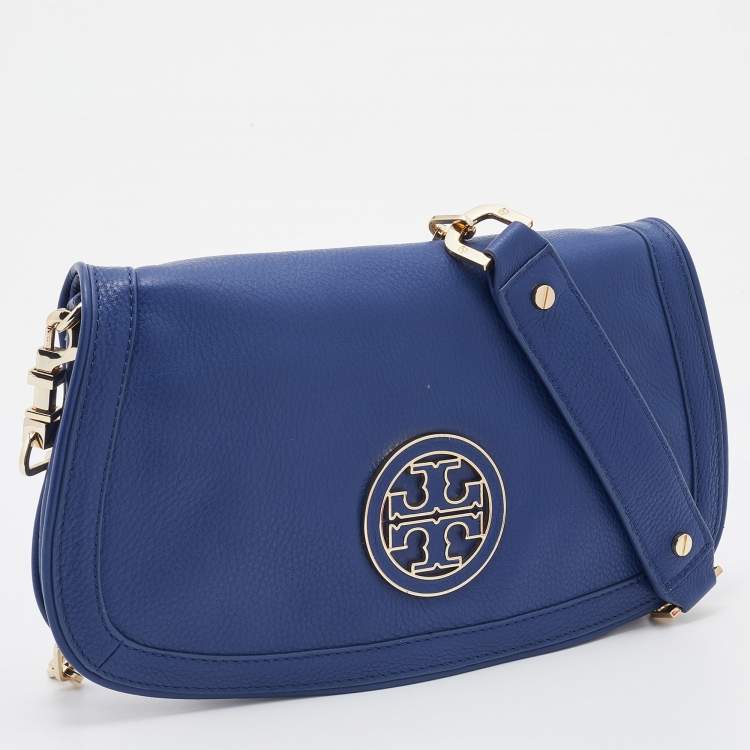 Pre Owned Tory Burch Blue Leather Britten Shoulder Bag