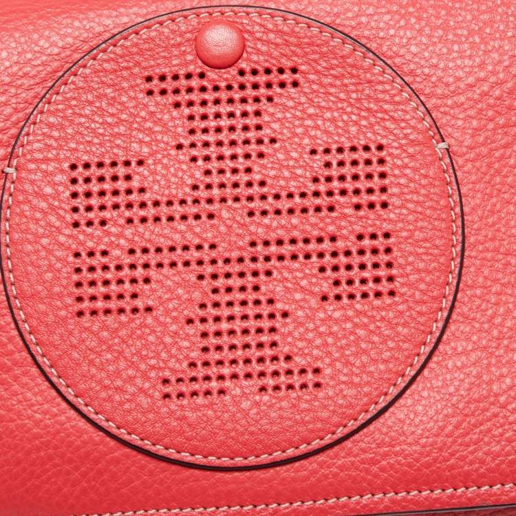 مملوكة مسبقًا Tory Burch Red Leather Perforated Logo Fold Over Crossbody Bag