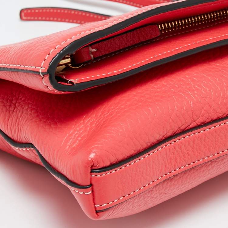 مملوكة مسبقًا Tory Burch Red Leather Perforated Logo Fold Over Crossbody Bag