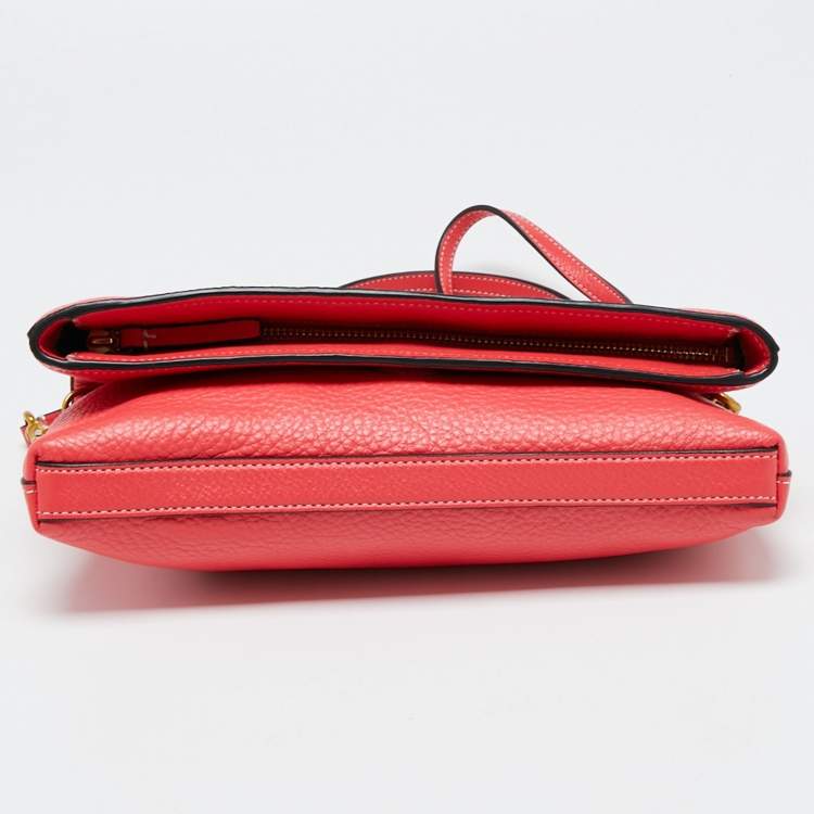 مملوكة مسبقًا Tory Burch Red Leather Perforated Logo Fold Over Crossbody Bag