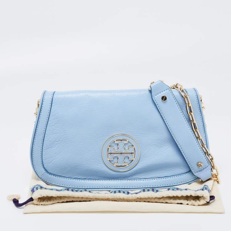 Pre Owned Tory Burch Pale Blue Leather Amanda Crossbody Bag