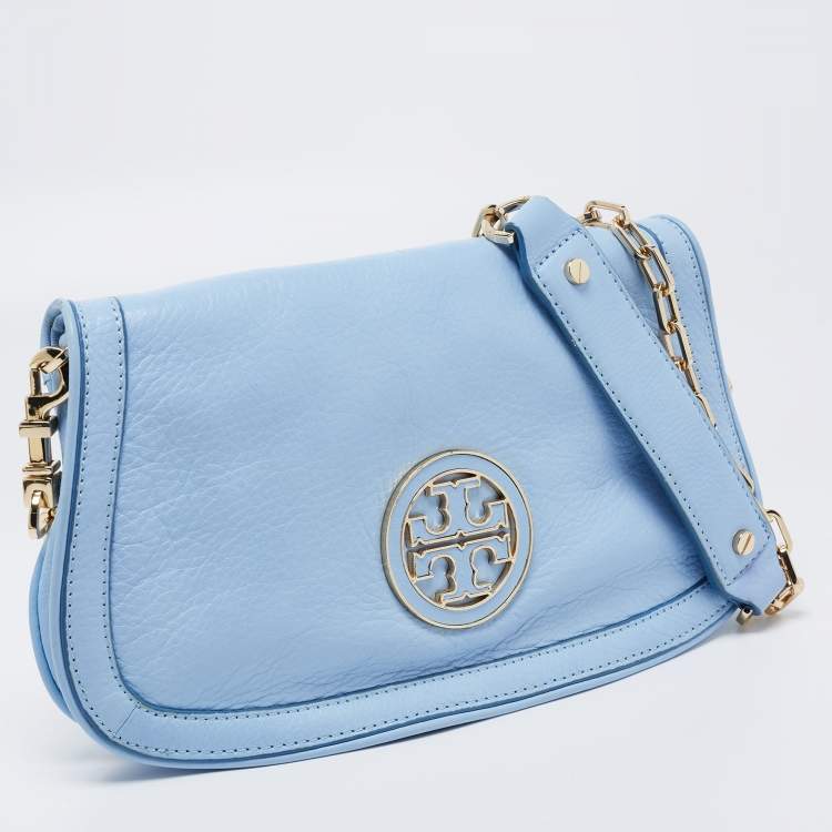 Pre Owned Tory Burch Pale Blue Leather Amanda Crossbody Bag