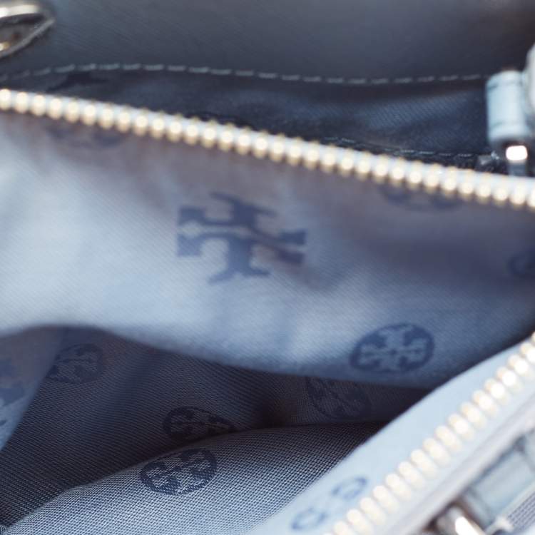 Pre Owned Tory Burch Blue Leather Mini Robinson Double Zip Tote