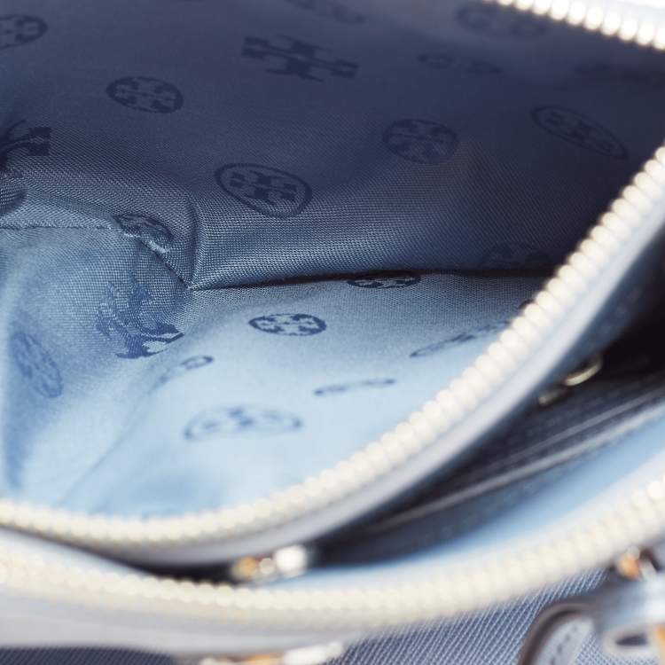 Pre Owned Tory Burch Blue Leather Mini Robinson Double Zip Tote