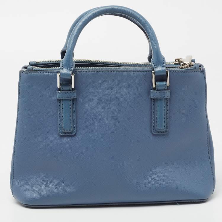 Pre Owned Tory Burch Blue Leather Mini Robinson Double Zip Tote