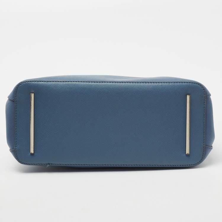 Pre Owned Tory Burch Blue Leather Mini Robinson Double Zip Tote