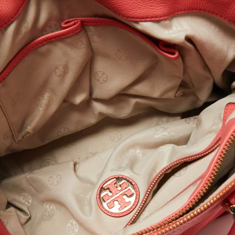 Pre Owned Tory Burch Coral Pink Leather Amanda Tote