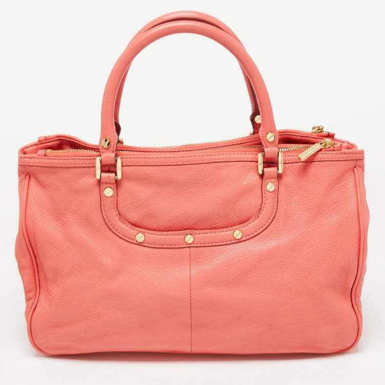 Pre Owned Tory Burch Coral Pink Leather Amanda Tote