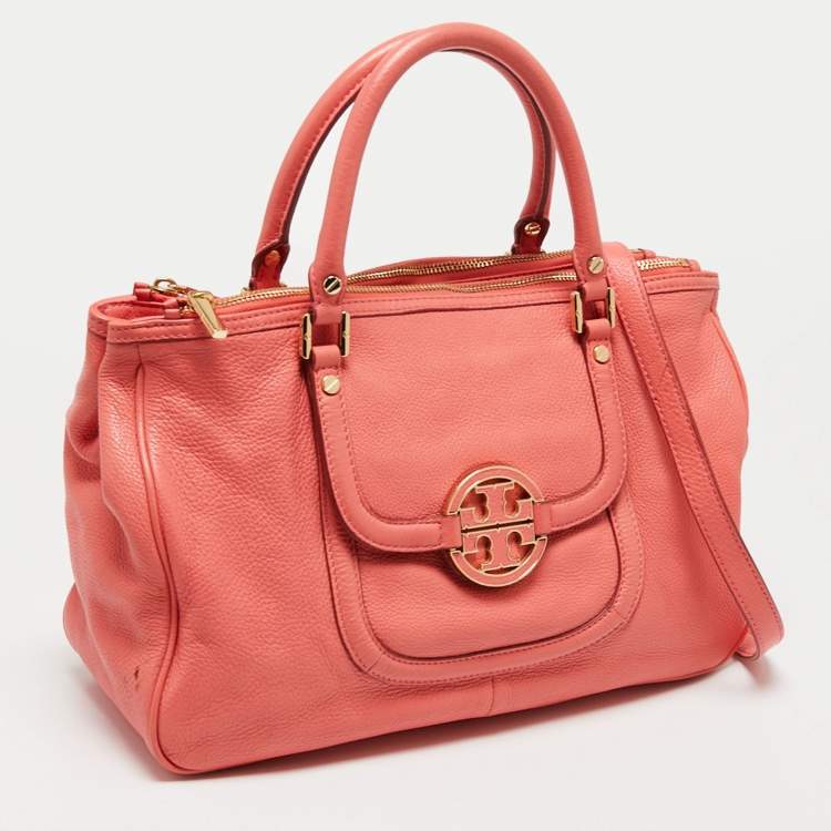 Pre Owned Tory Burch Coral Pink Leather Amanda Tote