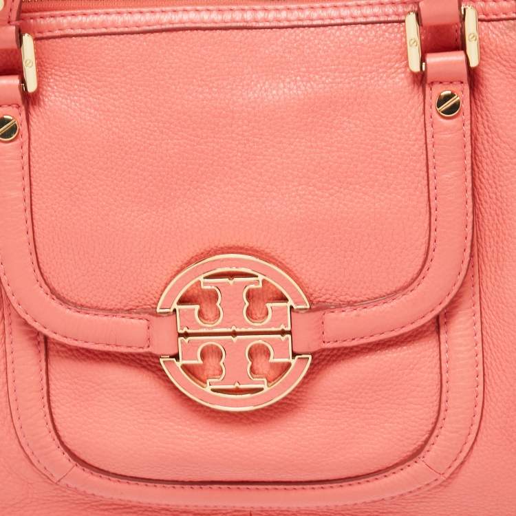 Pre Owned Tory Burch Coral Pink Leather Amanda Tote