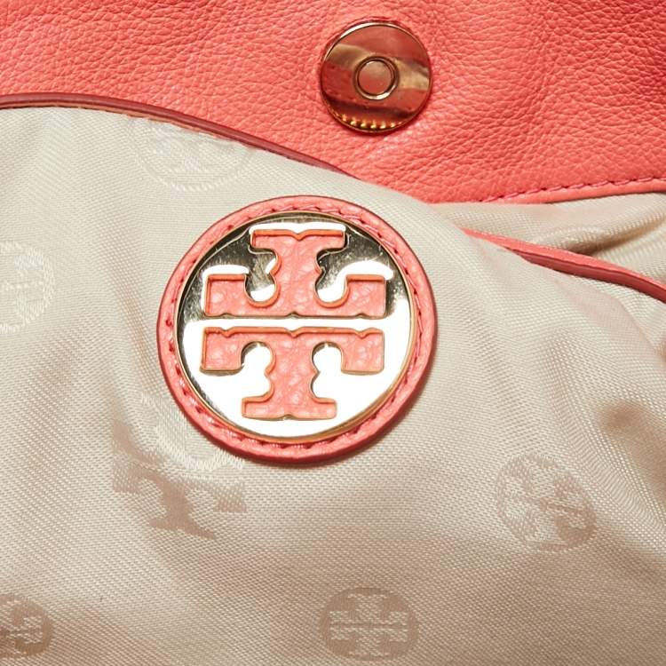 Pre Owned Tory Burch Coral Pink Leather Amanda Tote