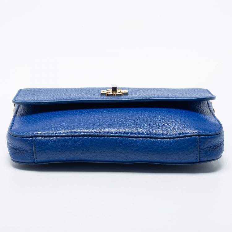 Pre Owned Tory Burch Blue Leather Robinson Chain Crossbody Bag