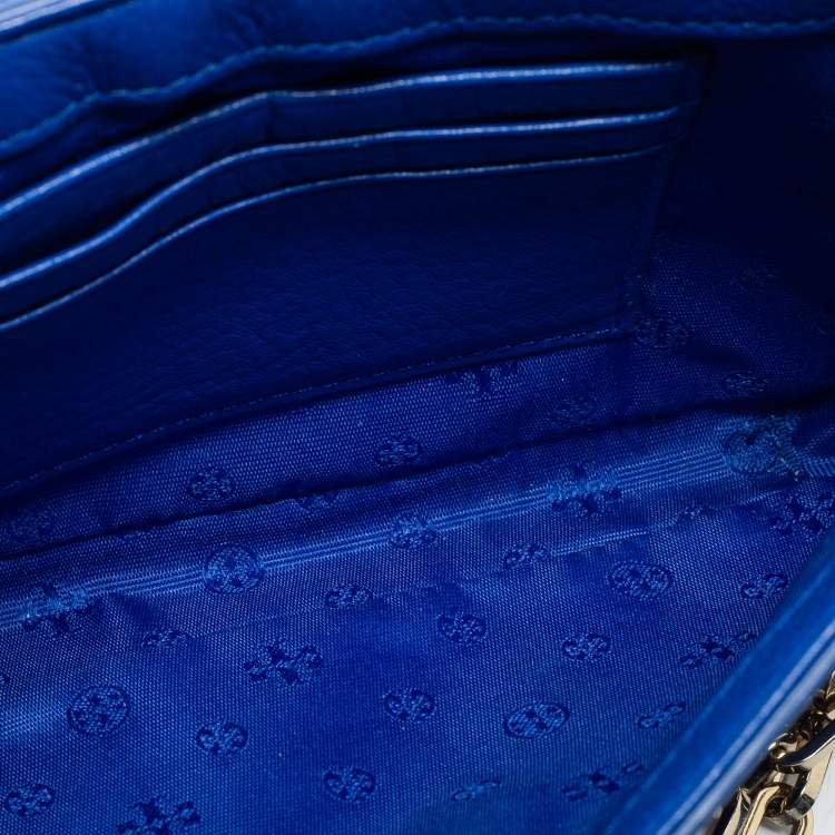 Pre Owned Tory Burch Blue Leather Robinson Chain Crossbody Bag