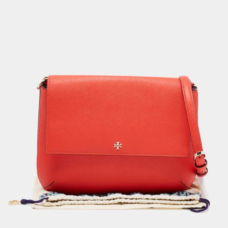 Pre Owned Tory Burch Red Saffiano Leather Robinson Messenger Bag
