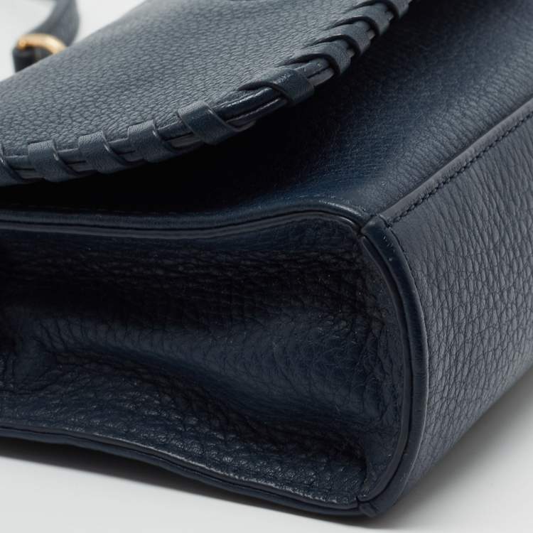 Pre Owned Tory Burch Blue Leather Marion Crossbody Bag