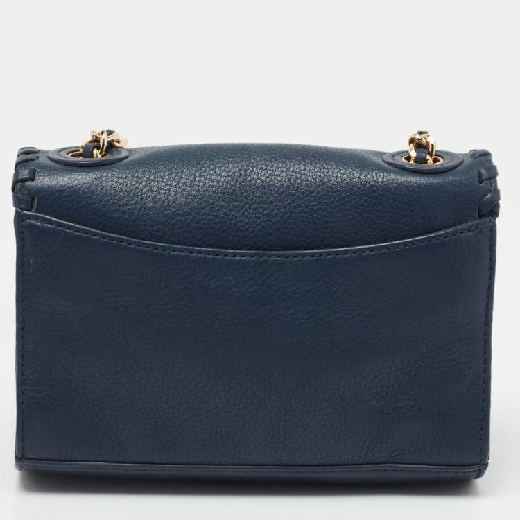 Pre Owned Tory Burch Blue Leather Marion Crossbody Bag