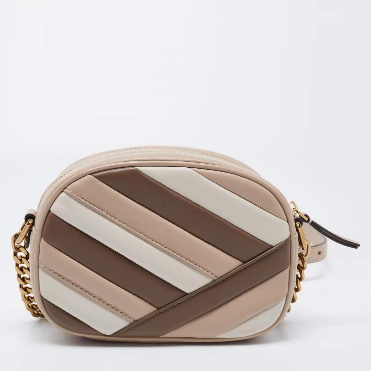 Pre Owned Tory Burch Tri Color Quilted Leather Small Kira Camera Bag