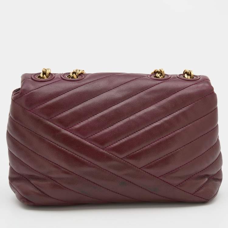 Pre Owned Tory Burch Burgundy Leather Kira Flap Shoulder Bag