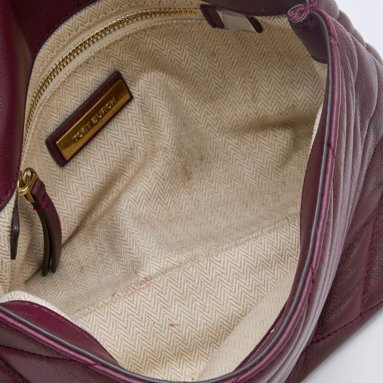 Pre Owned Tory Burch Burgundy Leather Kira Flap Shoulder Bag