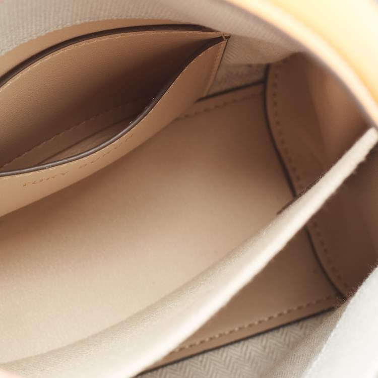 Pre Owned Tory Burch Beige/Blue Leather and Suede Petite Whipstitch Lee Radziwill Top Hande Bag