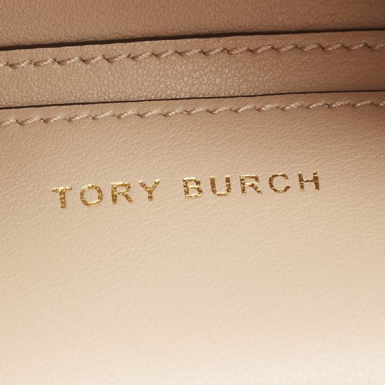 Pre Owned Tory Burch Beige/Blue Leather and Suede Petite Whipstitch Lee Radziwill Top Hande Bag
