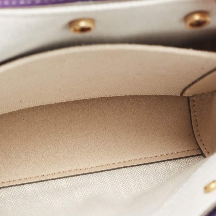 Pre Owned Tory Burch Beige/Blue Leather and Suede Petite Whipstitch Lee Radziwill Top Hande Bag