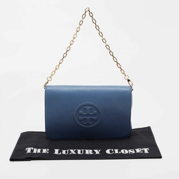 Pre Owned Tory Burch Blue Leather Reva Clutch