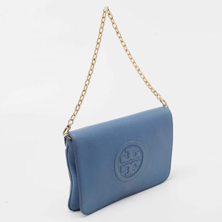Pre Owned Tory Burch Blue Leather Reva Clutch